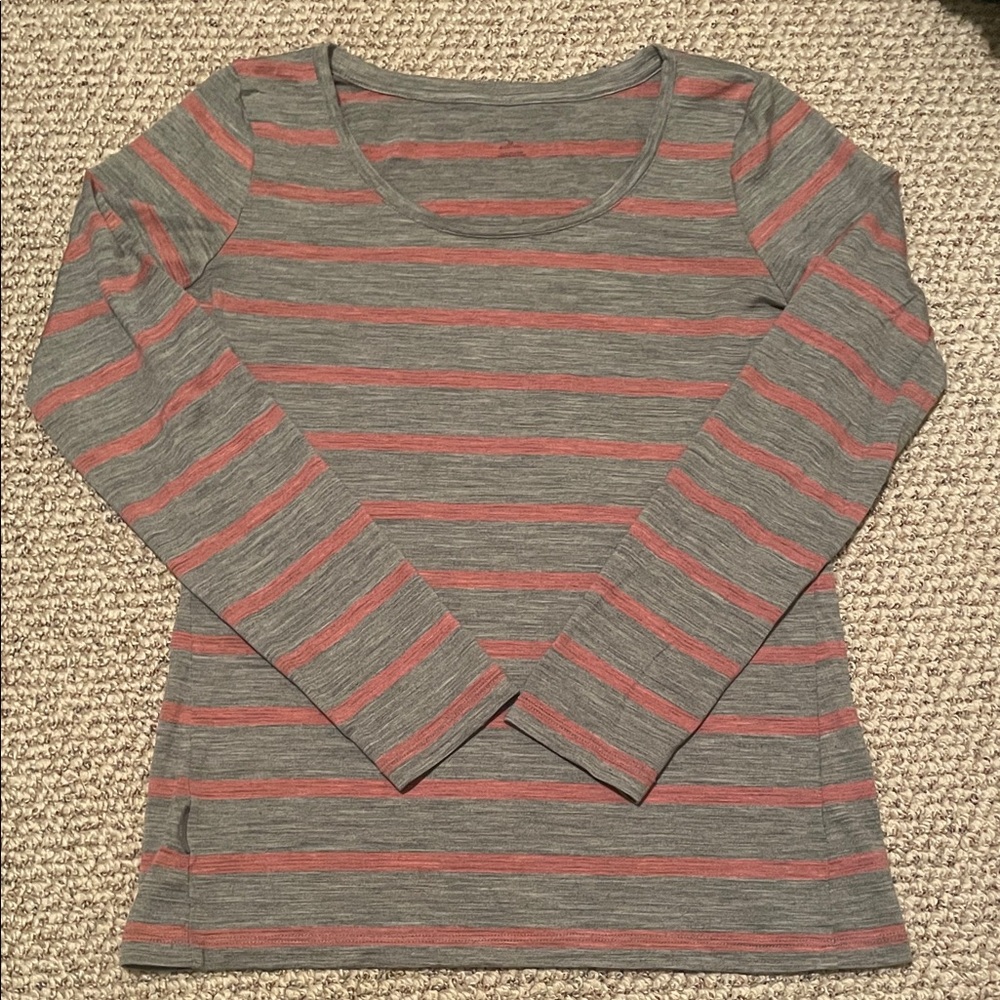 Icebreaker Women's Crew Neck Sweater - Gray and Pink Stripes
